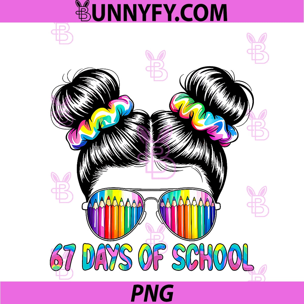 67 Days Of School PNG, Messy Bun Girls Kids Six Seven 67 Meme PNG