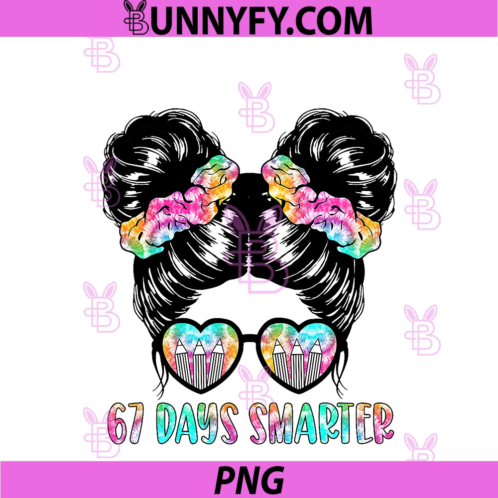 67 Days Smarter PNG, Messy Hair Bun Girls Kids 6 7 Meme Six Seven PNG