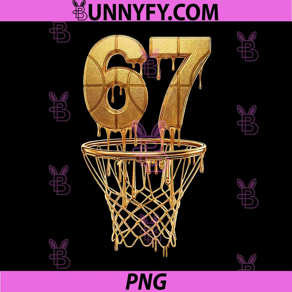 67 Gold Drip Basketball PNG, 6 7 Six Seven Meme Gen Alpha Slang PNG