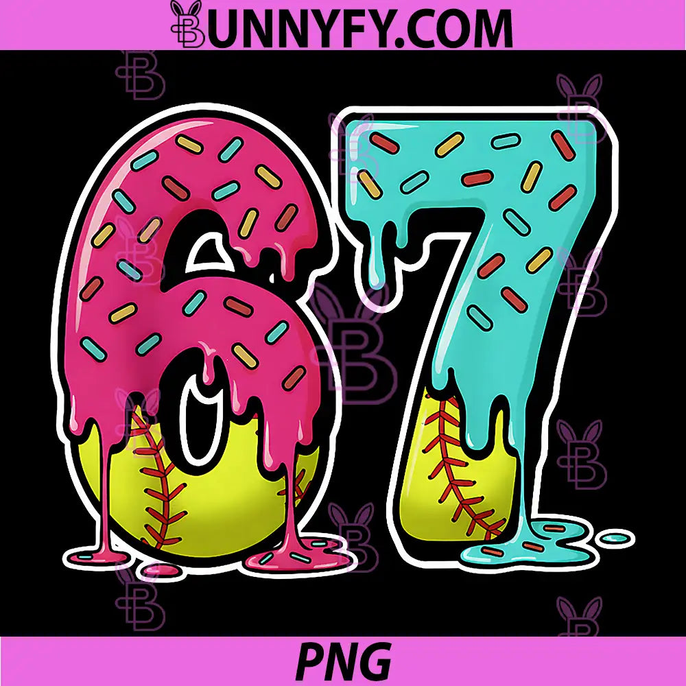 67 Ice Cream Drip PNG, Softball Gen Alpha Slang Six Seven Meme PNG