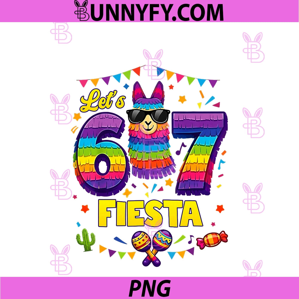 67 Let's Fiesta Llama Mexican Six Seven Meme PNG, Cinco De Mayo PNG