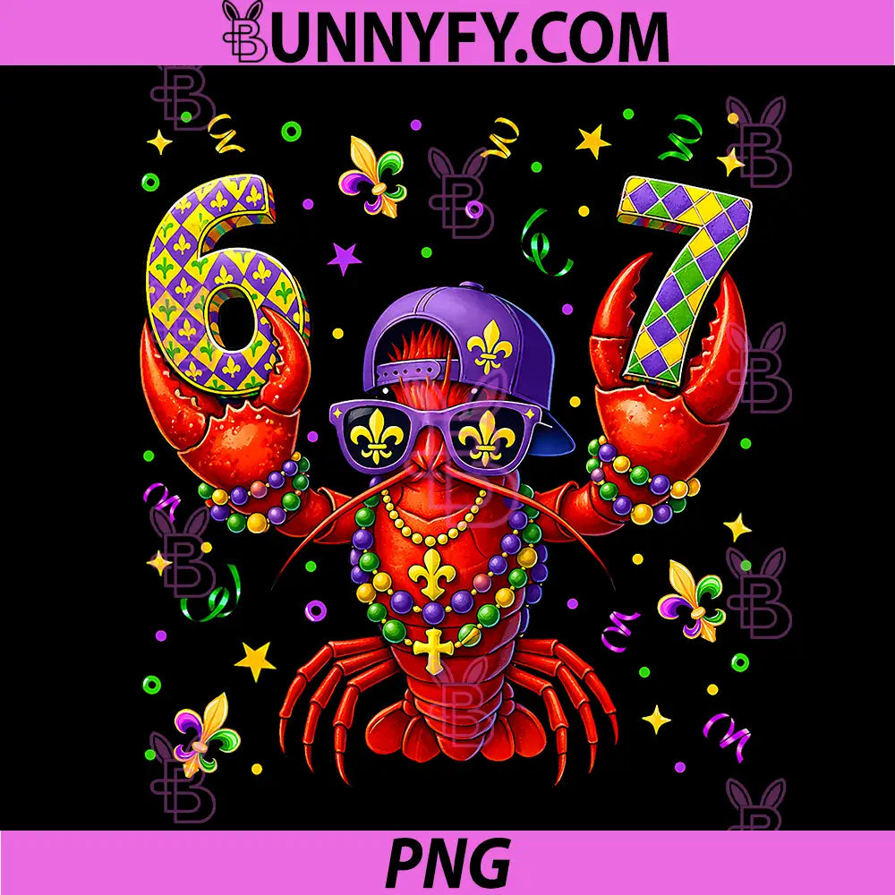 67 Mardi Gras Crawfish PNG, Beads Six Seven Carnival 6 7 PNG