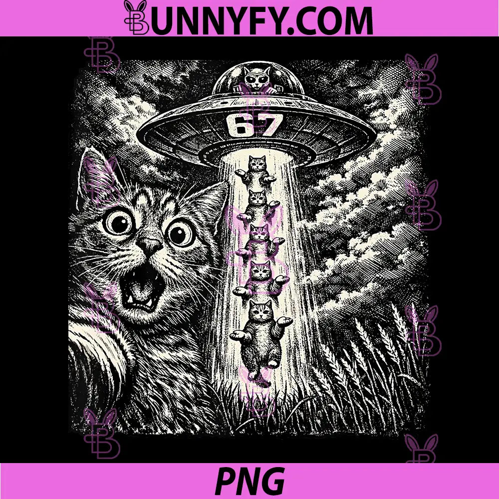 67 Meme Funny PNG, Cat Selfie Alien UFO 6 7 PNG