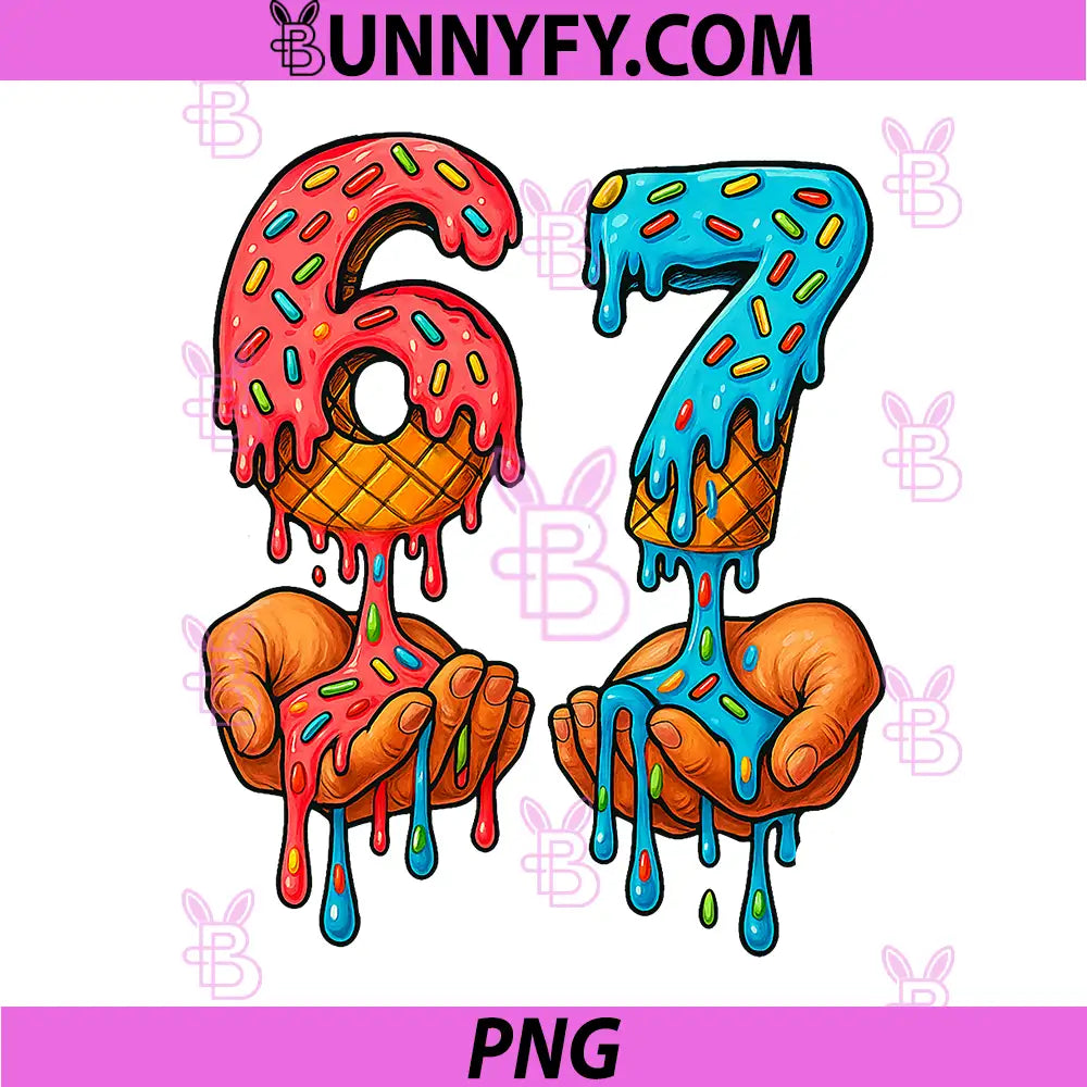 6 7 Meme Ice Cream Drip PNG, Funny Gen Alpha Slang Trending PNG