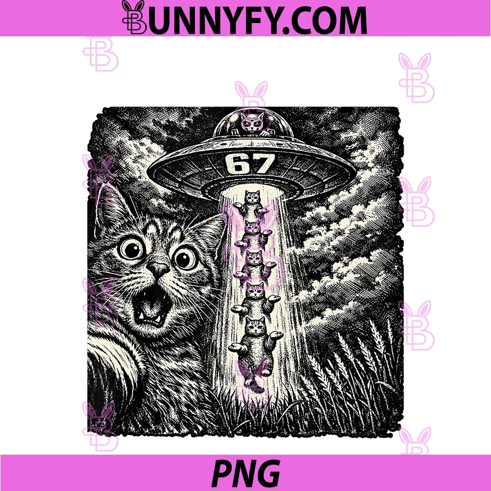 67 Meme PNG, Funny Cat Selfie Alien UFO 6 7 PNG