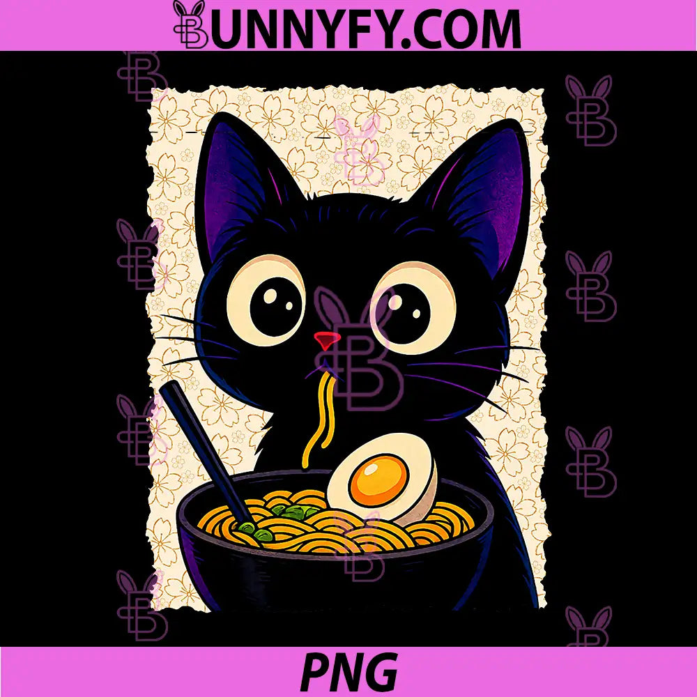 Cute Black Cat Eating Ramen Anime PNG, Kawaii Cat Ramen PNG