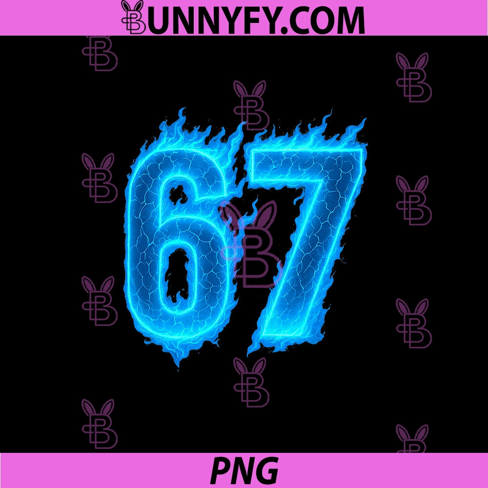 67 Six Seven Blue Flame Colorful Cool PNG, Funny 6 7 Meme PNG