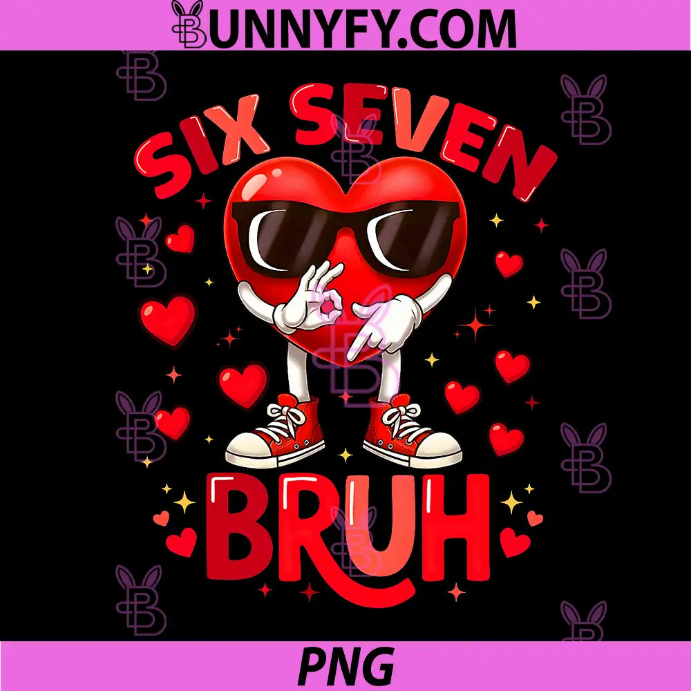 6 7 Valentines Day PNG, Funny Heart Meme Six Seven PNG