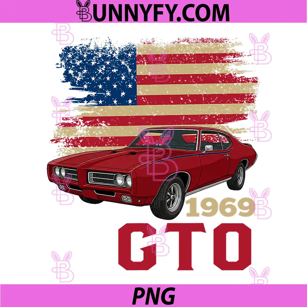 69 1969 GTO PNG, American Flag Silhouette Muscle Car PNG