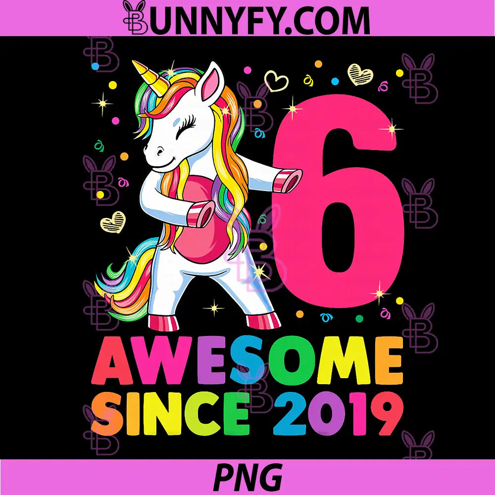 6 Years Old Unicorn PNG, Flossing 6th Birthday Unicorn Party PNG