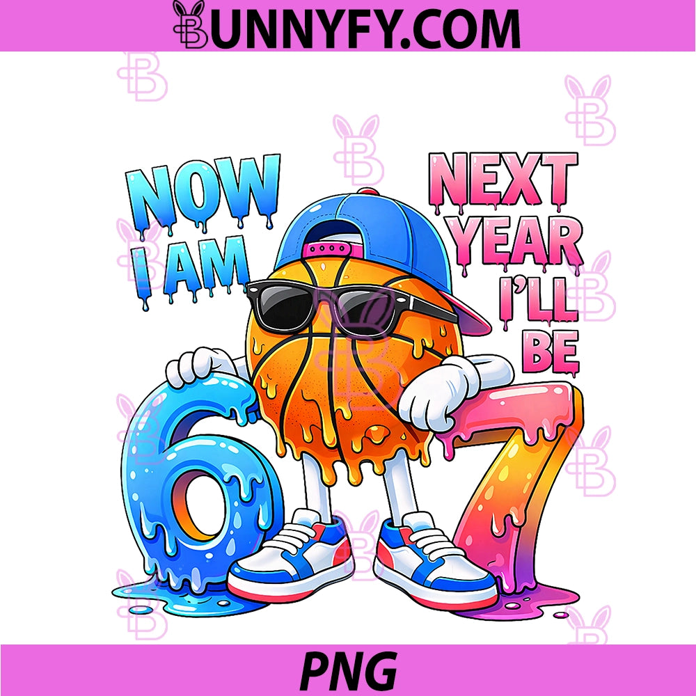 6th Birthday Boy PNG, Basketball Ice Cream Drip 67 Meme 6 Year PNG