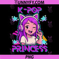 K-Pop Princess Cat Headphones Girl PNG, Cute Purple Hair Kpop PNG