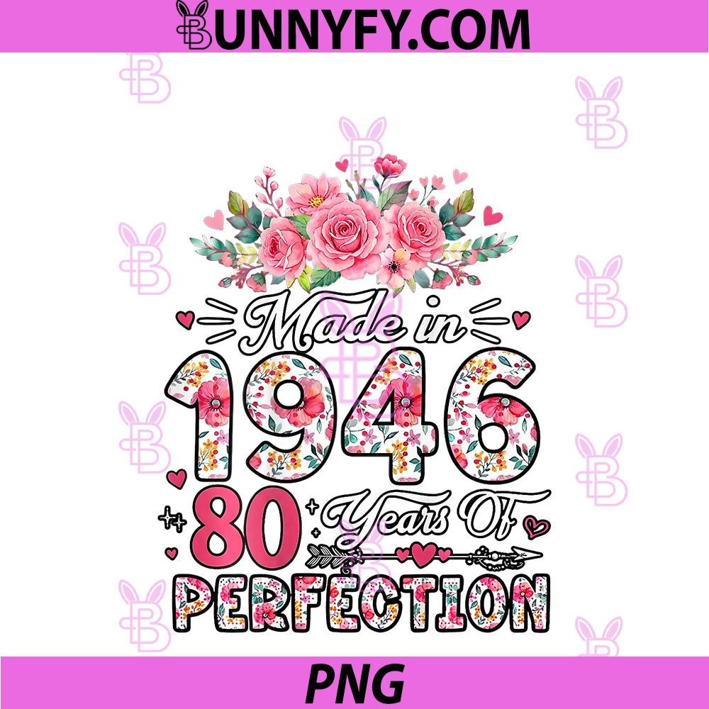 80 Birthday Decorations PNG, Women 80th Birthday Floral PNG