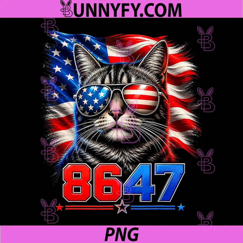 8647 Cat Patriotic PNG, 86 47 Funny Cat USA Flag Sunglasses PNG