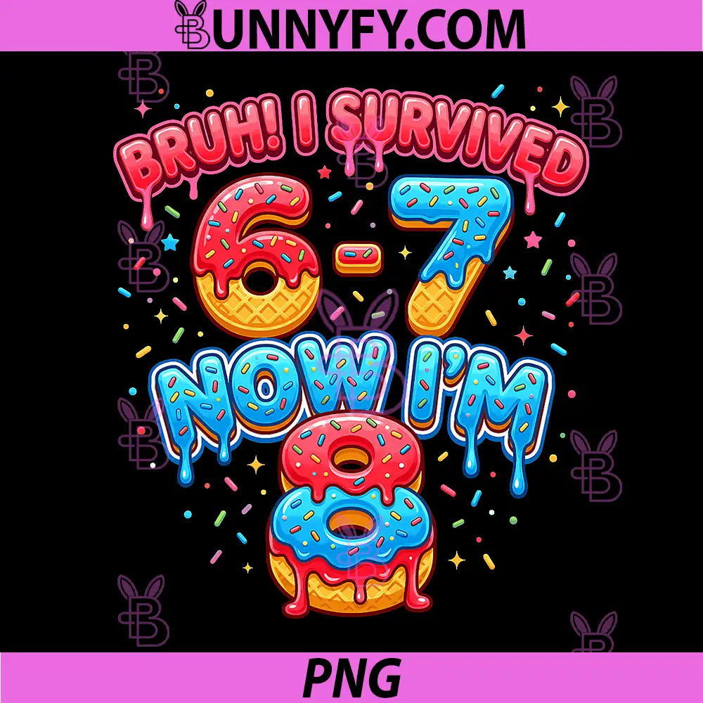 8th Birthday Bruh PNG, I Survived 6 7 Now I’m 8 Ice Cream Drip PNG