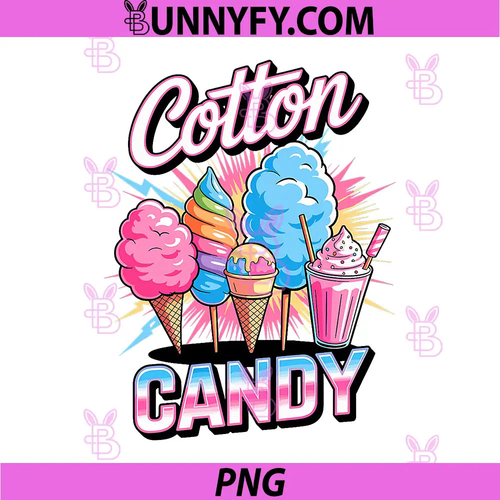 Cotton Candy Ice Cream And Milkshake PNG, Colorful Candy Dessert PNG