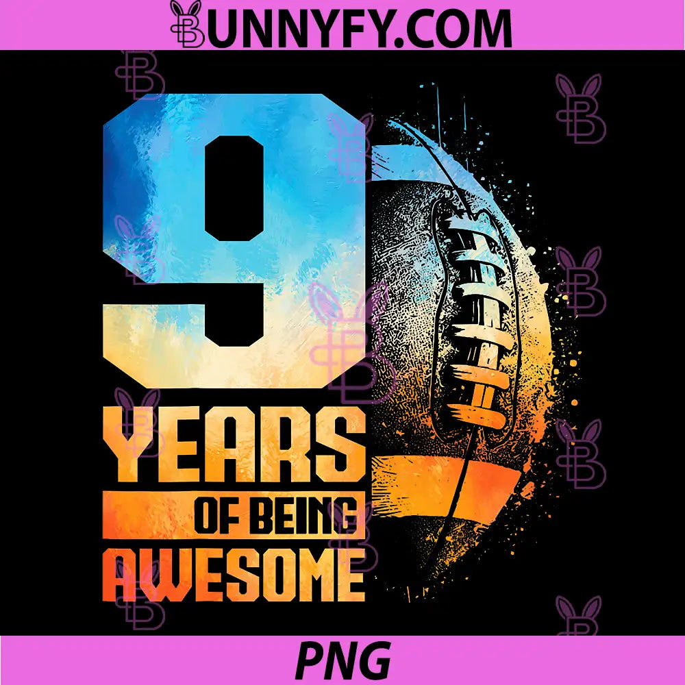 9th Birthday Retro PNG, American Football 9 Years Old PNG