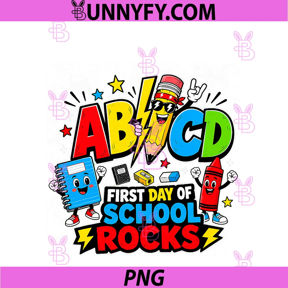 ABCD First Day of School Rocks Retro PNG, Teacher Slogan PNG