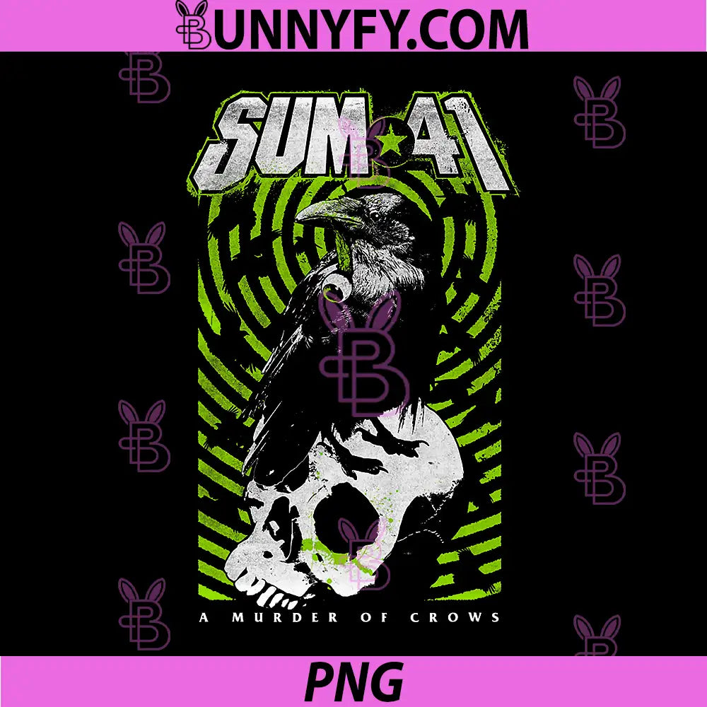 Sum 41 A Murder Of Crows Skull Raven Design PNG, Punk Rock Band Art PNG