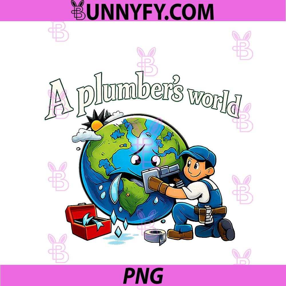 A Plumber's World PNG, Pipe Pun Cartoon Earth Leak Repair PNG