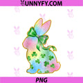 A Rainbow Rabbit With Green Bow And Shamrock PNG, St Patrick Day Raglan PNG