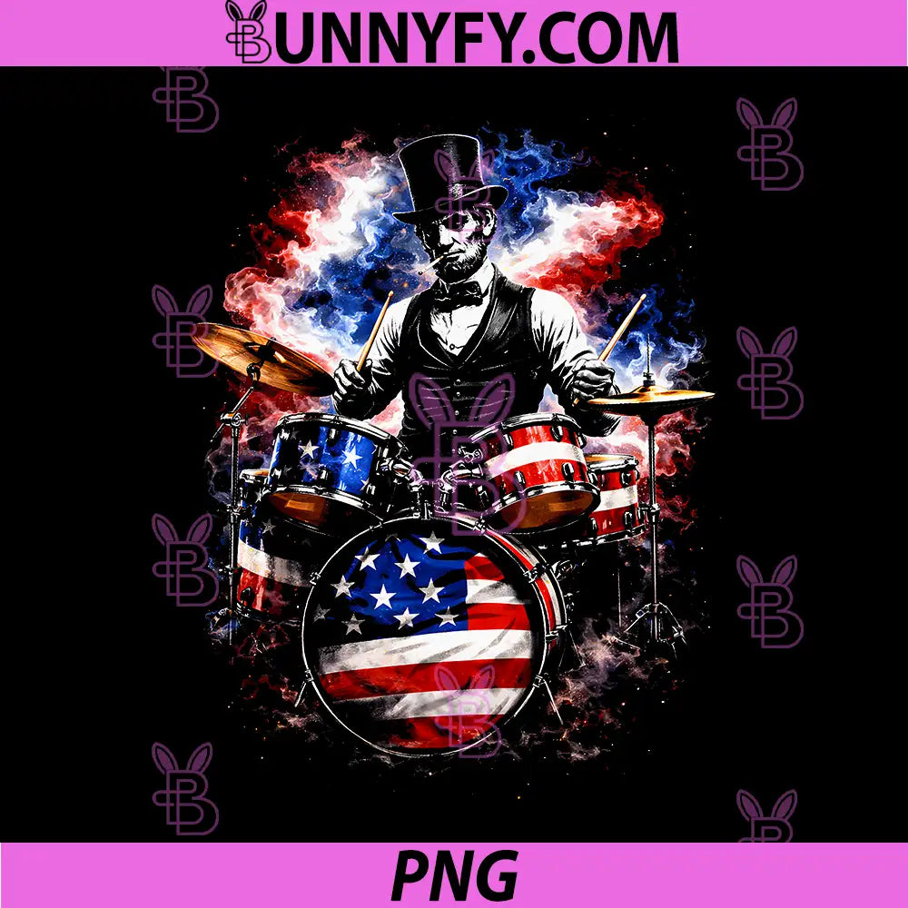 Abe Lincoln Abraham Playing Drums PNG, 4th of July Rock Music PNG