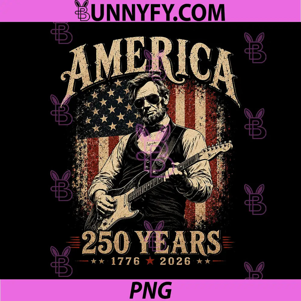 Abraham Lincoln Playing Guitar 4th July Retro Vintage PNG