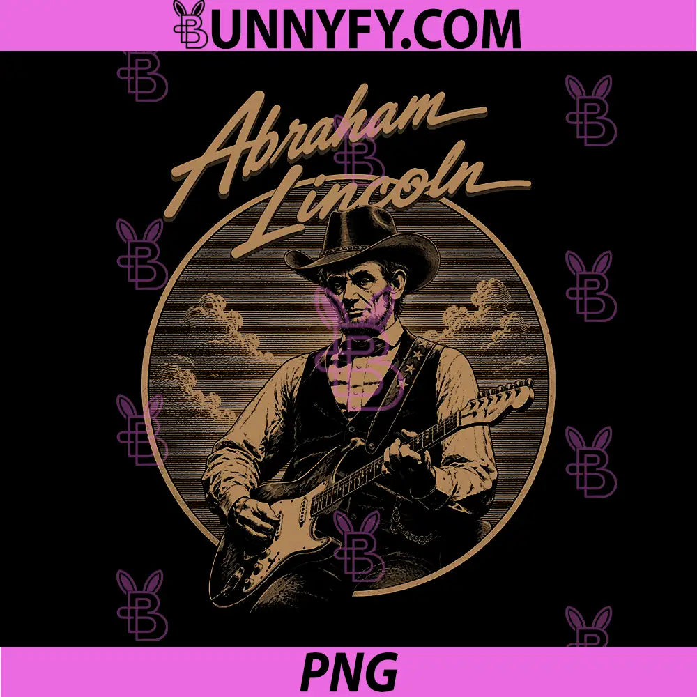 Abraham Lincoln PNG, Abe Lincoln Playing Guitar Vintage Woodcut PNG