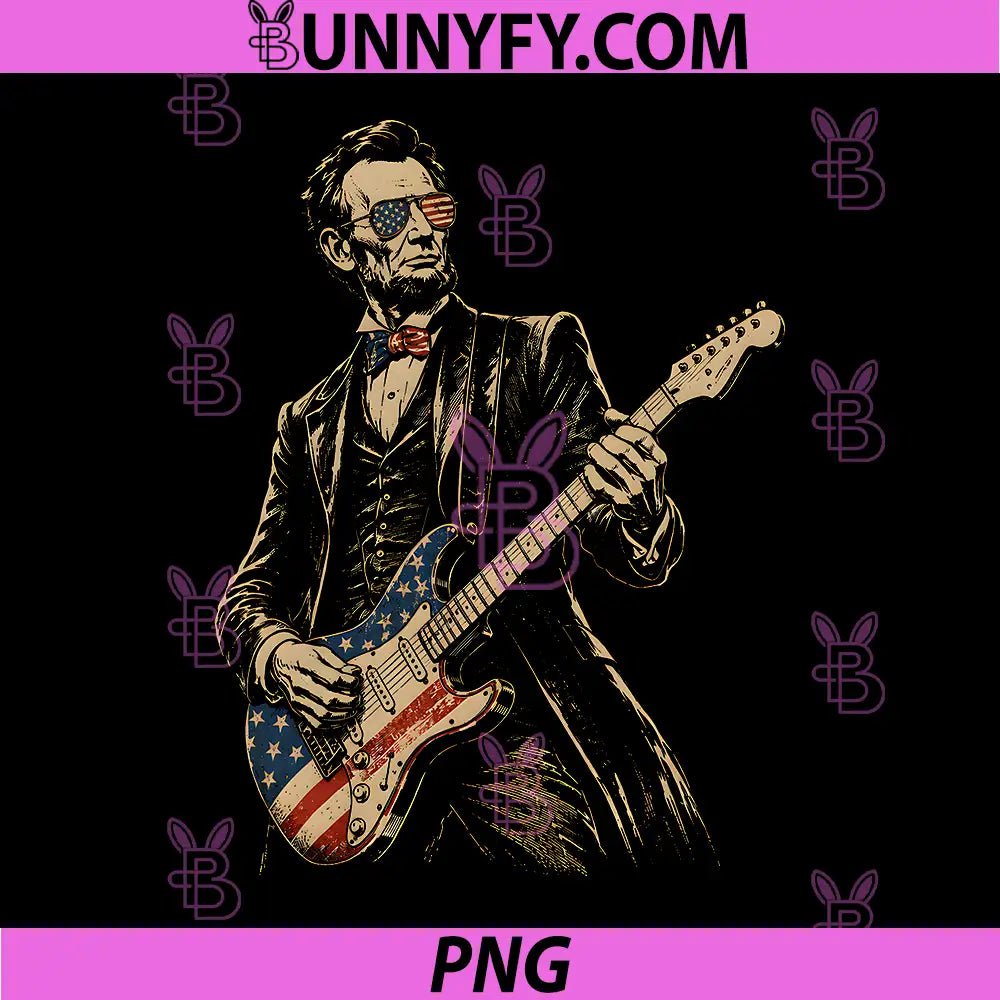 Abraham Lincoln Guitar PNG, American Flag Vintage 4th of July PNG
