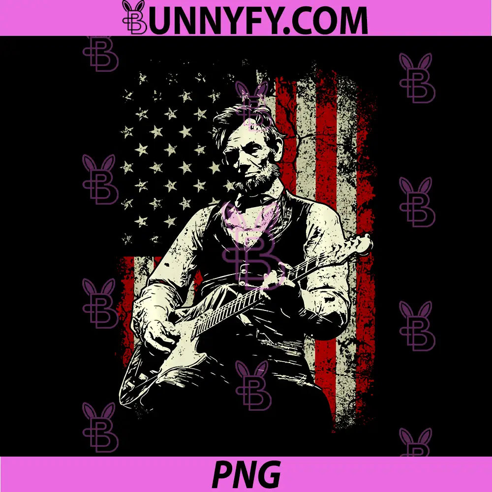 Abraham Lincoln Playing Guitar Rock and Roll PNG, American Flag Performance PNG