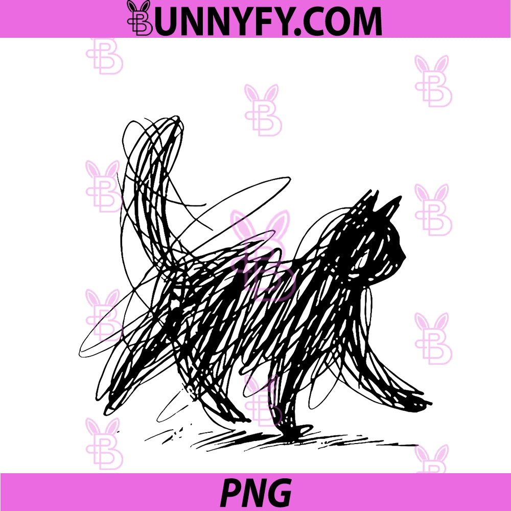Abstract Cat Line PNG, Minimalist Scribble Cat Mom Cat Lover PNG