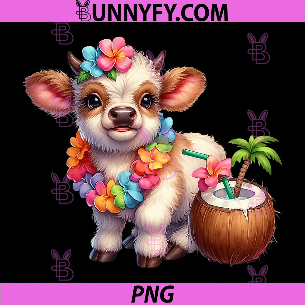 Adorable Calf Tropical PNG, Flowers Coconut Drink PNG