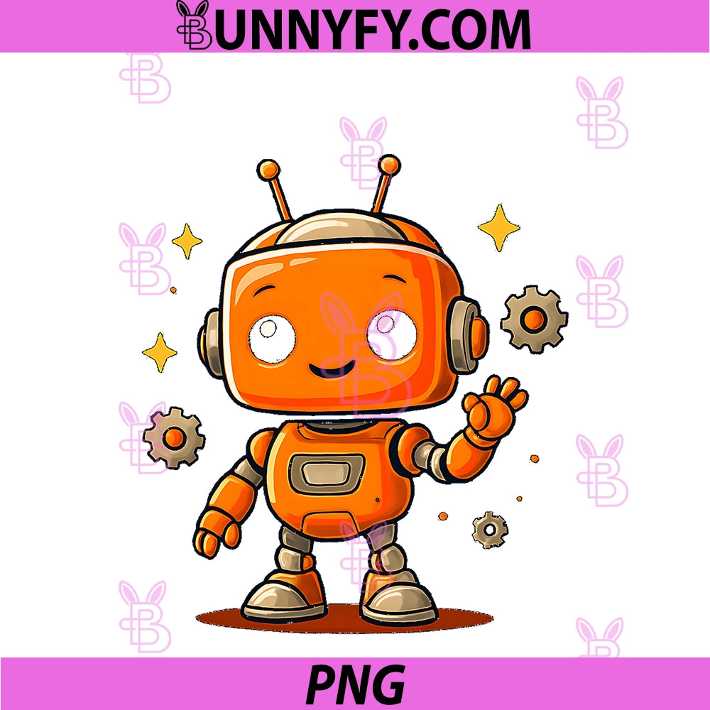 Adorable Cartoon PNG, Orange Robot Design PNG