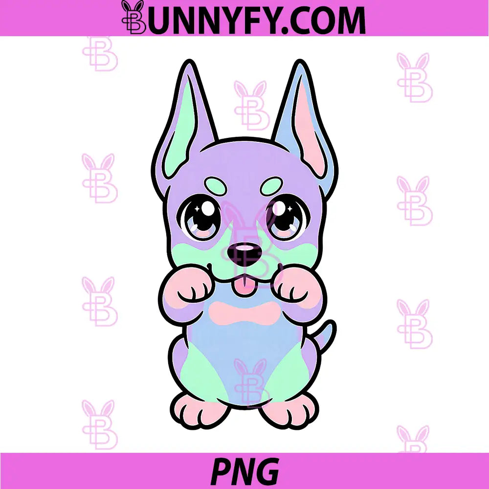 Adorable Chibi Doberman Puppy Pastel PNG, Cute Tongue Out Dog PNG