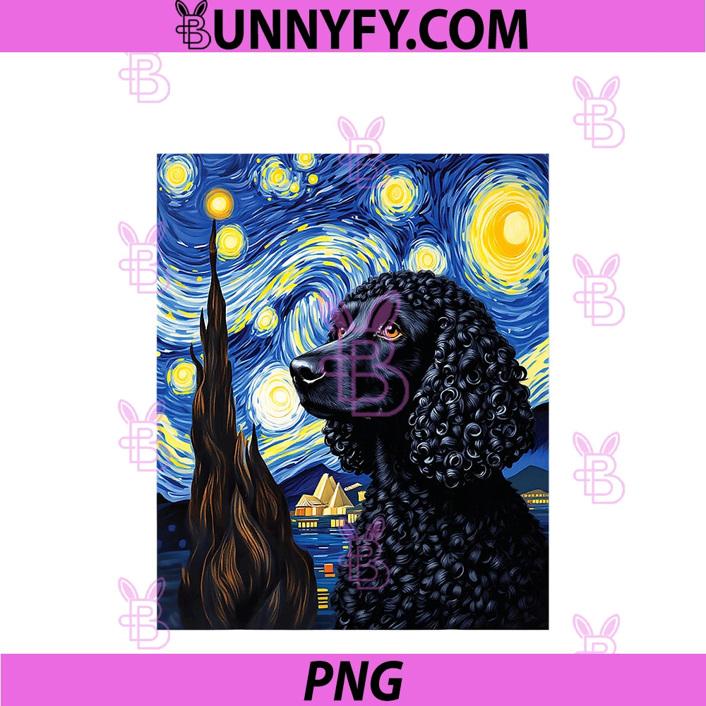 Adorable Poodle Van Gogh PNG, Starry Night Inspired Art PNG
