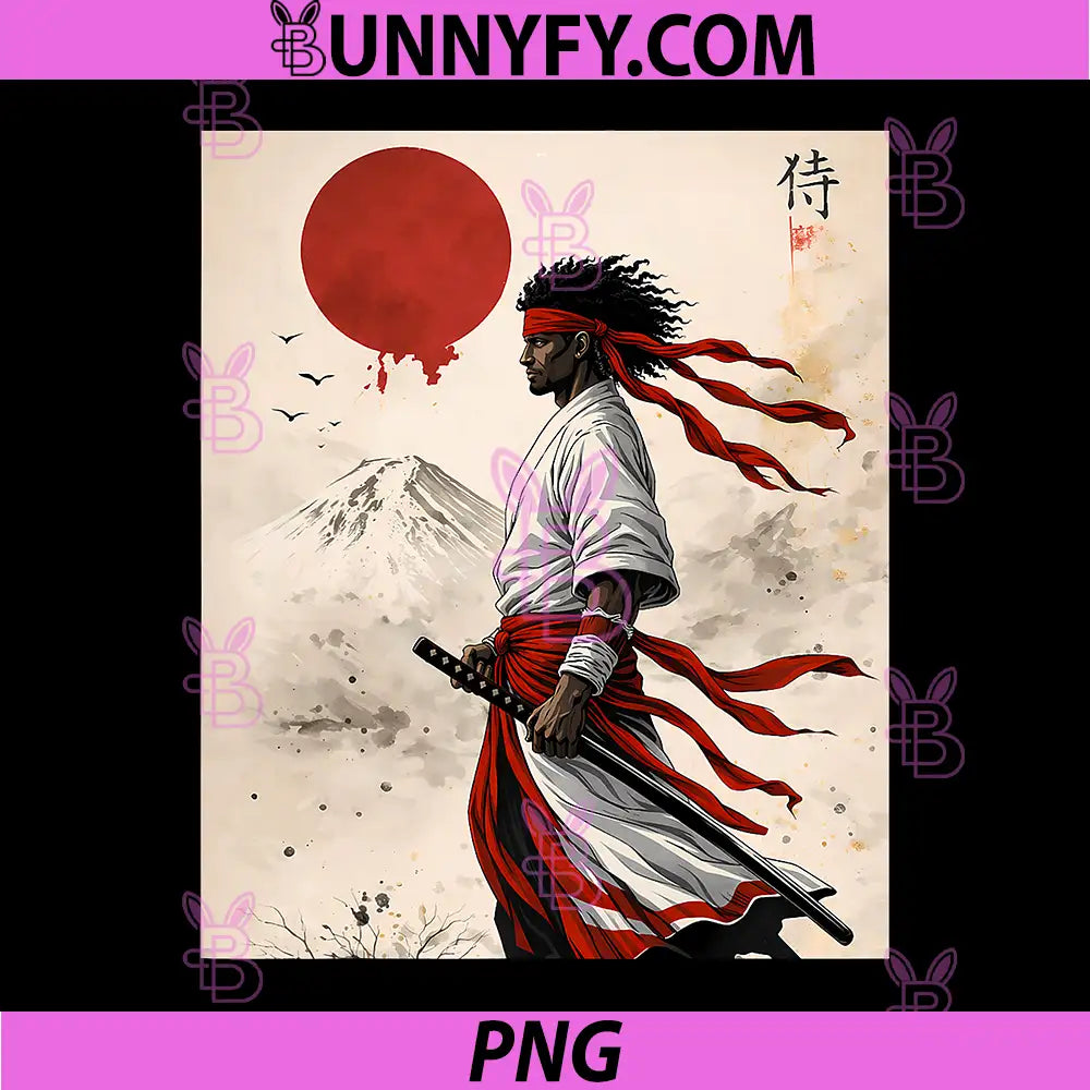Afro American Samurai Anime PNG, Cartoon Japanese Bushido Warrior PNG