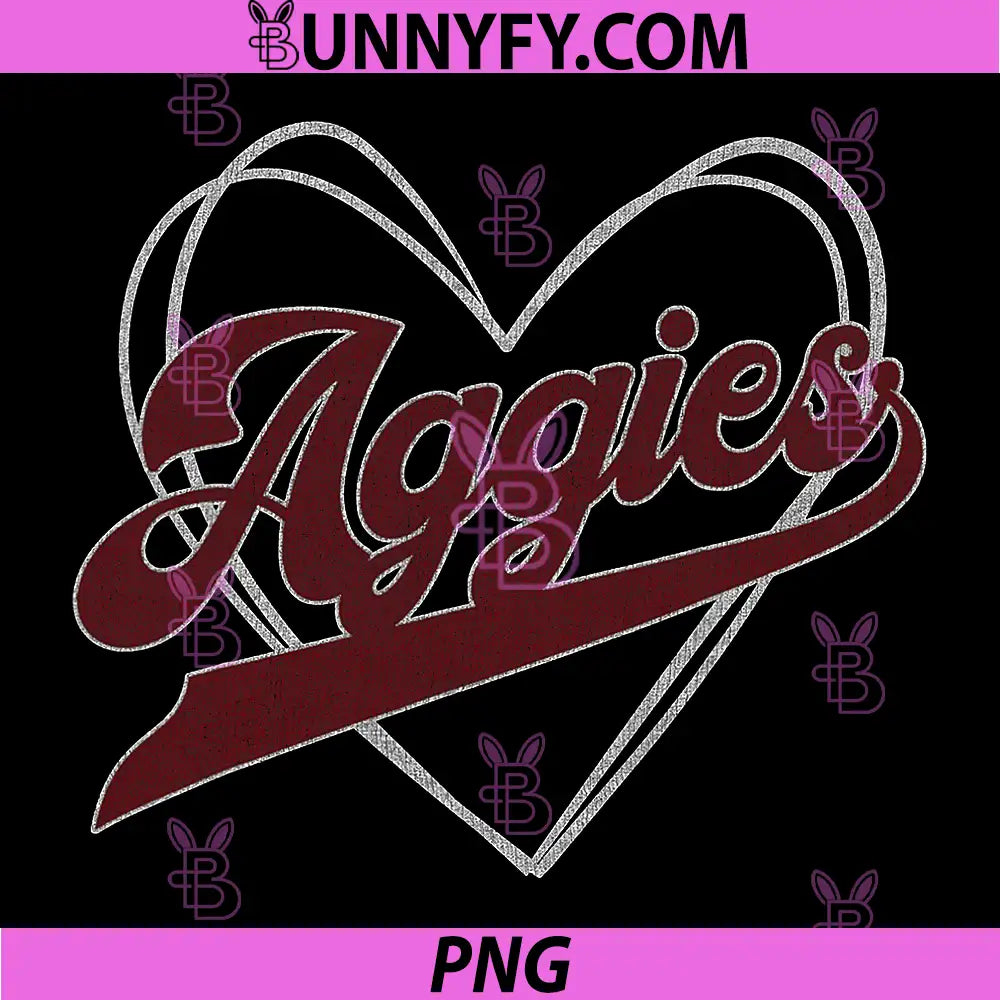 Aggies Heart Script Logo PNG, Vintage Team Love Retro Design PNG