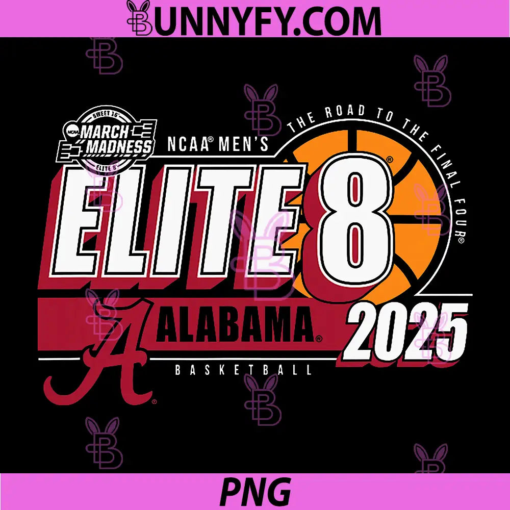 Alabama Crimson Tide Elite 8 2025 PNG, Basketball Black PNG