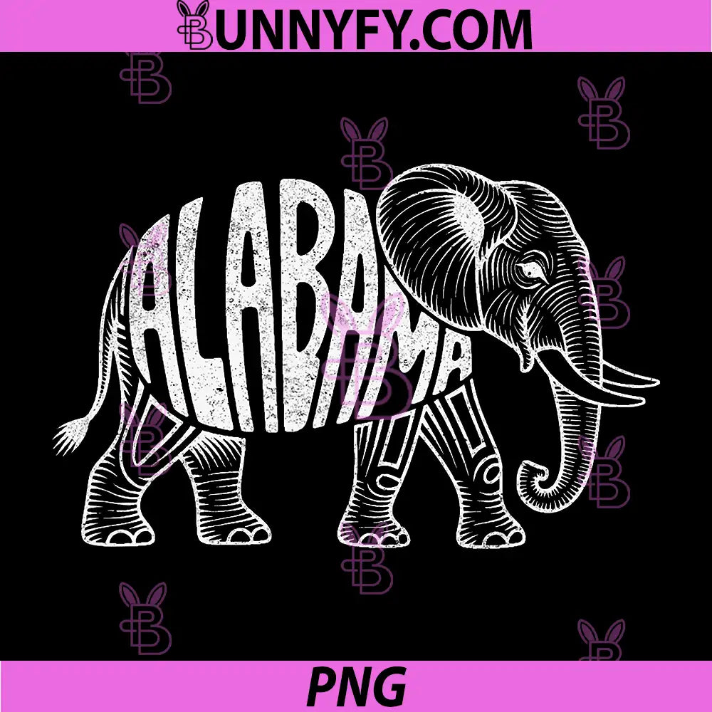 Alabama Elephant Vintage Retro Art PNG, Southern State Pride Design PNG