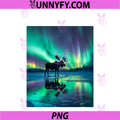 Alaska Aurora Reflection PNG, Moose Winter Lake Night Sky Scene PNG