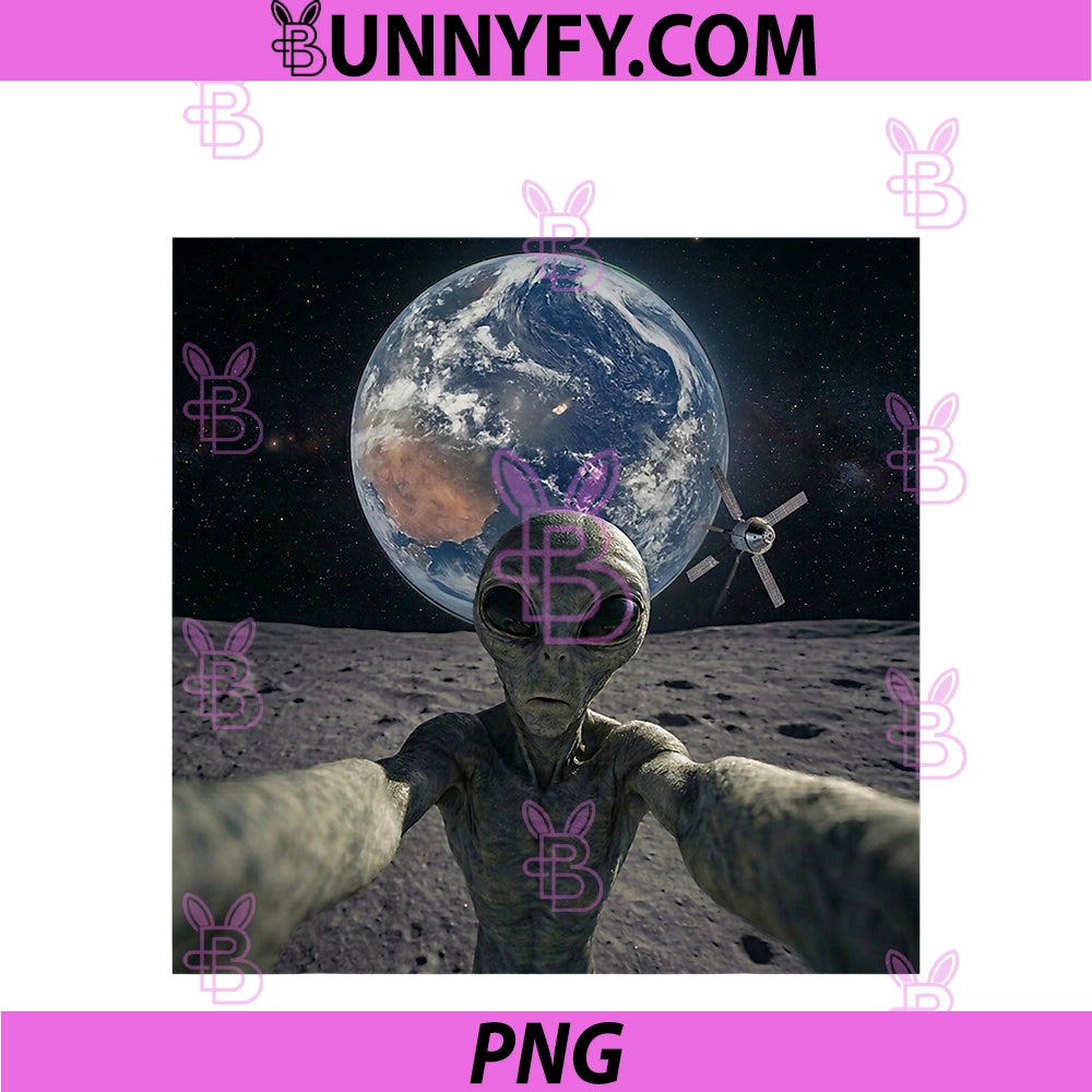 Alien Selfie From the Moon PNG, Funny Back To The Moon 2026 PNG