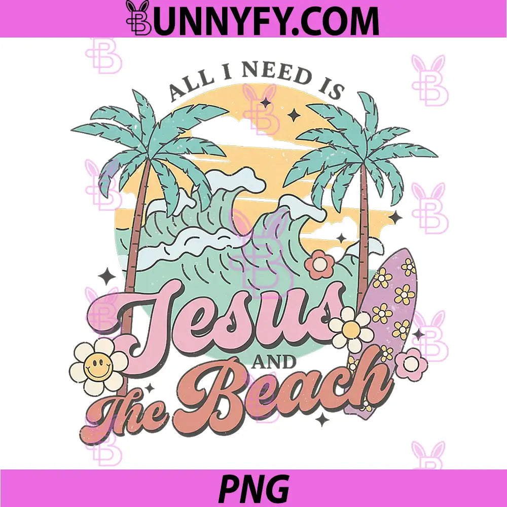All I Need is Jesus and The Beach PNG, Vintage Style Graphic PNG