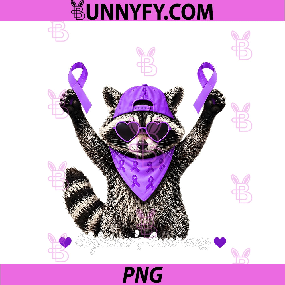 Alzheimer's Awareness Raccoon Ribbon PNG, Purple Dementia PNG