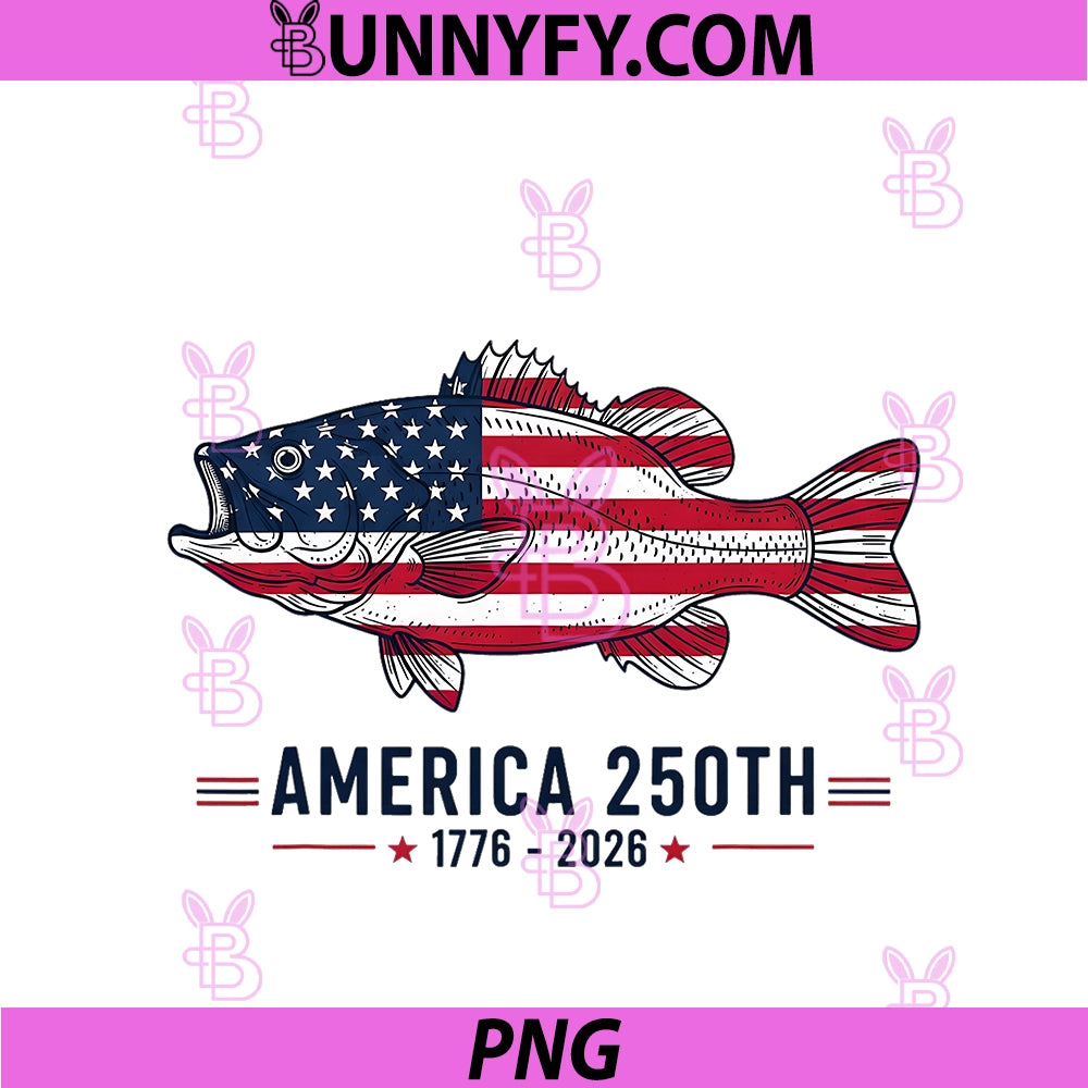 America 1776 2026 Fishing USA Flag PNG, 250th Birthday Patriotic PNG