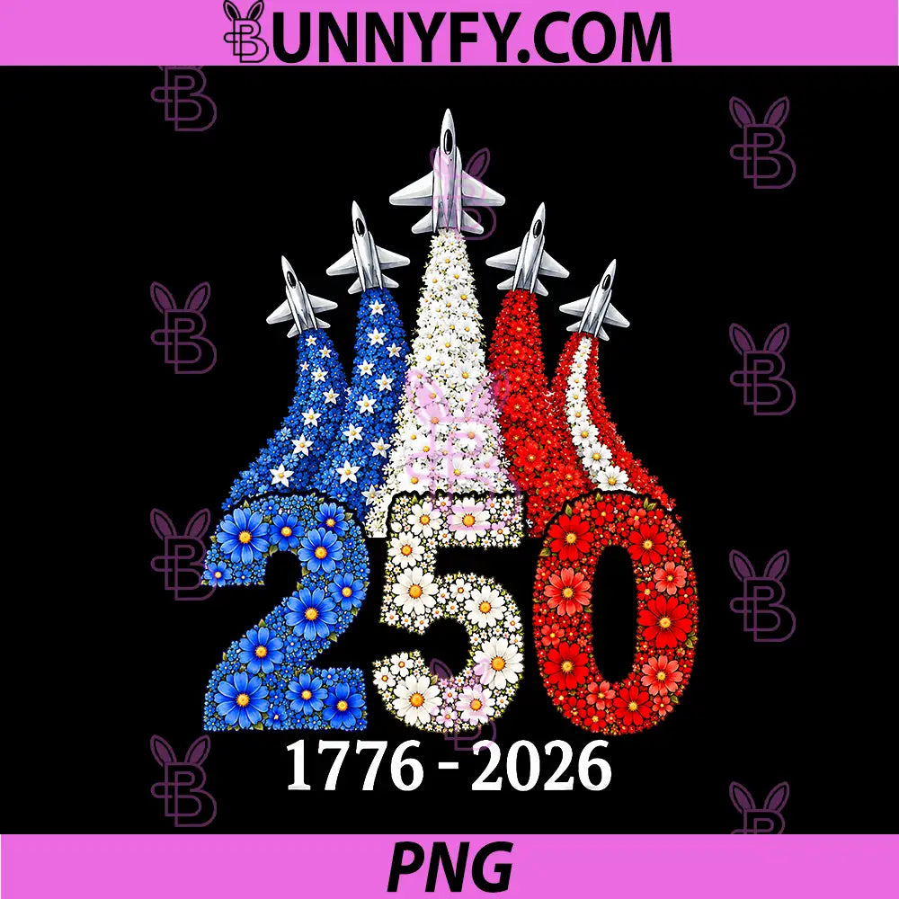 America 250 Floral Fighter Jet PNG, 1776 2026 Patriotic July 4th PNG
