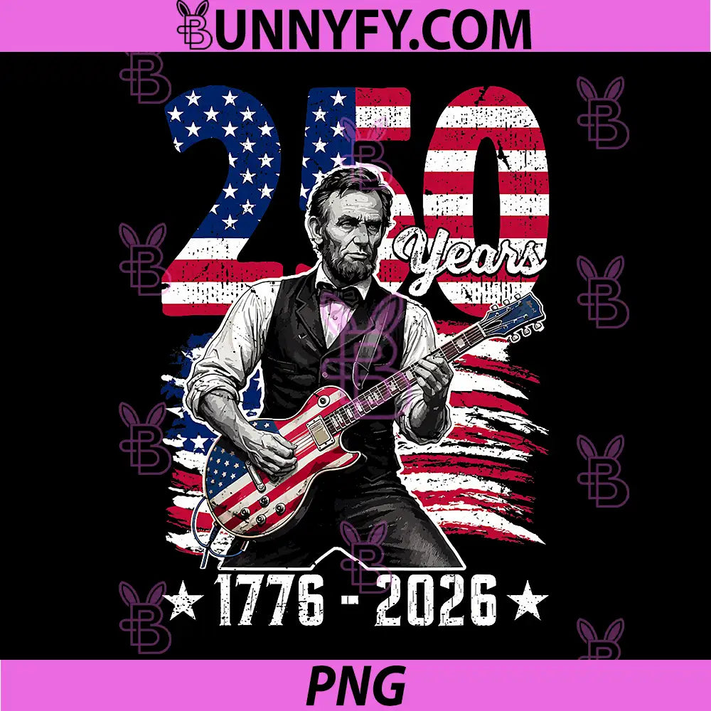 America 250 USA Years 1776 2026 PNG, Retro Lincoln Playing Guitar PNG