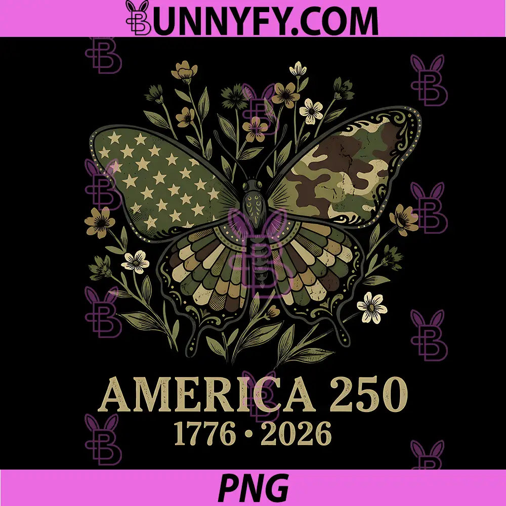 America 250th Camo Butterfly PNG, 1776 2026 Patriotic Anniversary PNG