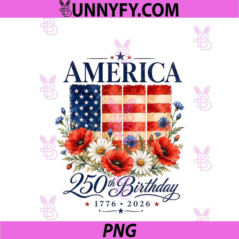 America Floral Flag PNG, 1776 2026 Watercolor Design PNG