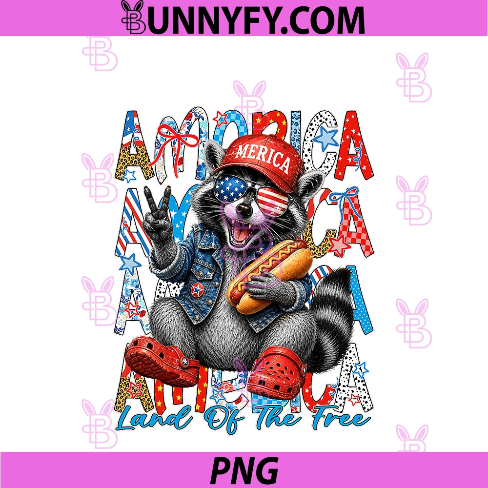 America Land Of The Free PNG, Hot Dog Raccoon 4th Of July PNG
