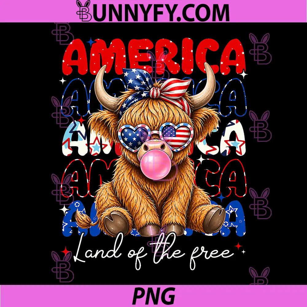 America Land of The Free PNG, Highland Cow Patriotic PNG